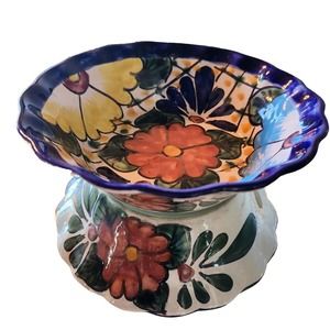 Talavera Serving Bowl, Made In Mexico, 7.5" Handpainted Folk Art